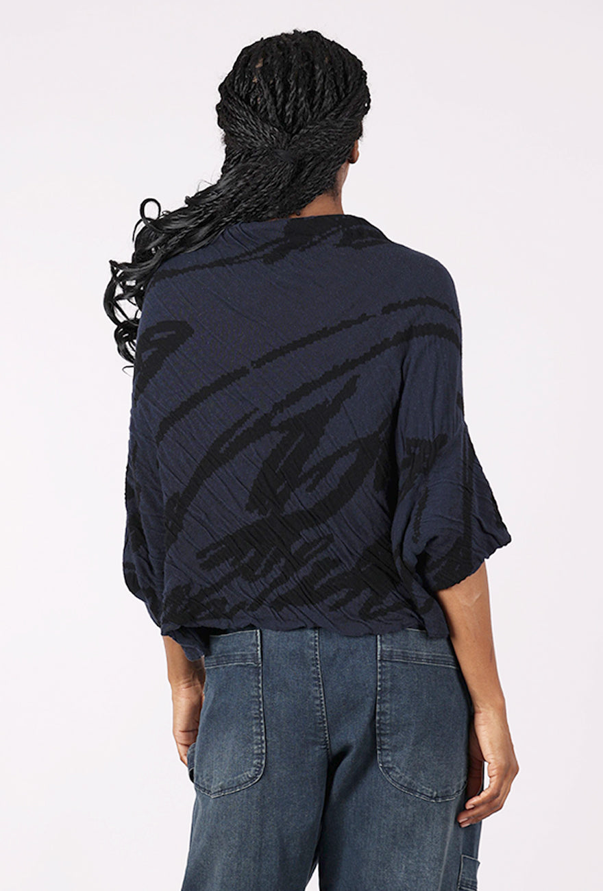 Moyuru Texture Knit Crop Sweater, Navy