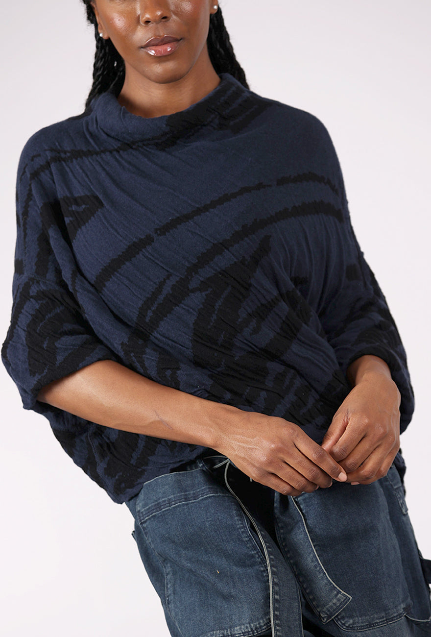 Moyuru Texture Knit Crop Sweater, Navy