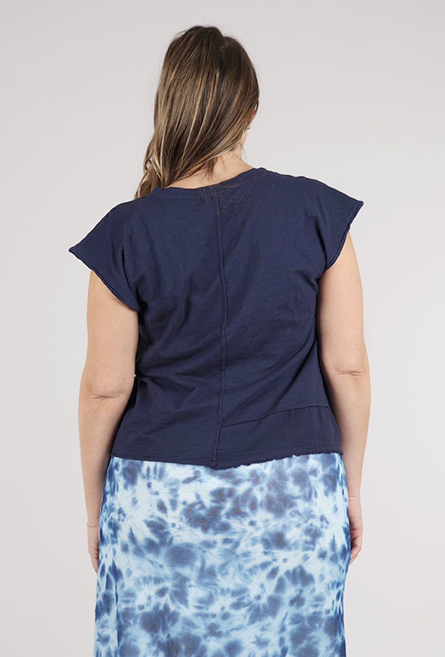 Mododoc Dolman Sleeve Mixed Media Tee, Navy