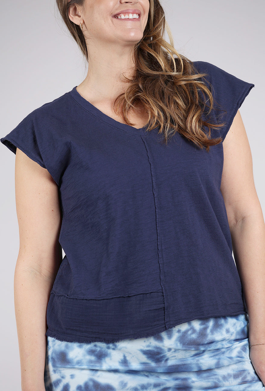 Mododoc Dolman Sleeve Mixed Media Tee, Navy