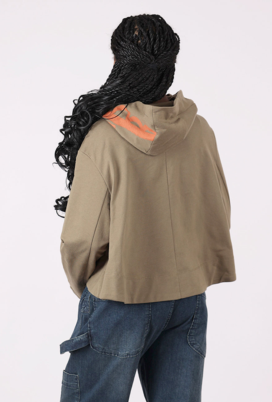 Moyuru Cropped Hooded Zip Jacket, Khaki/Orange