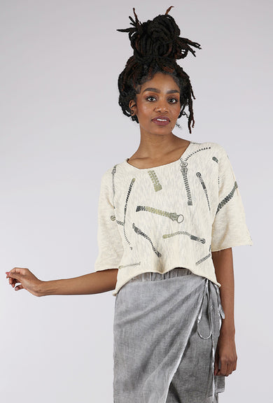 Paper Temples PT Ombre Zipper Sweater, Cream