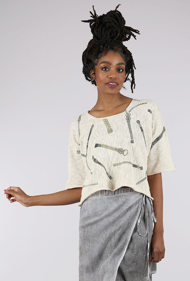 Paper Temples PT Ombre Zipper Sweater, Cream