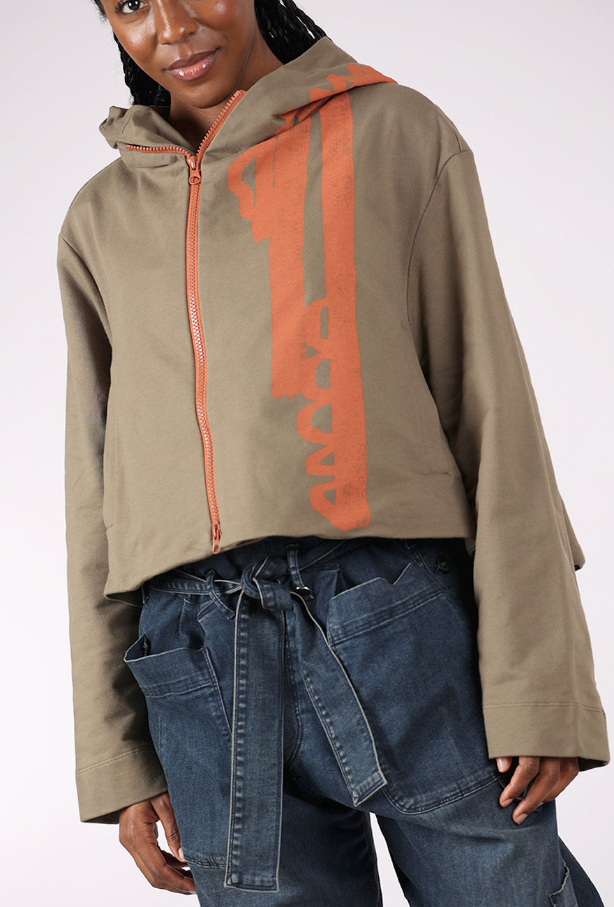 Moyuru Cropped Hooded Zip Jacket, Khaki/Orange