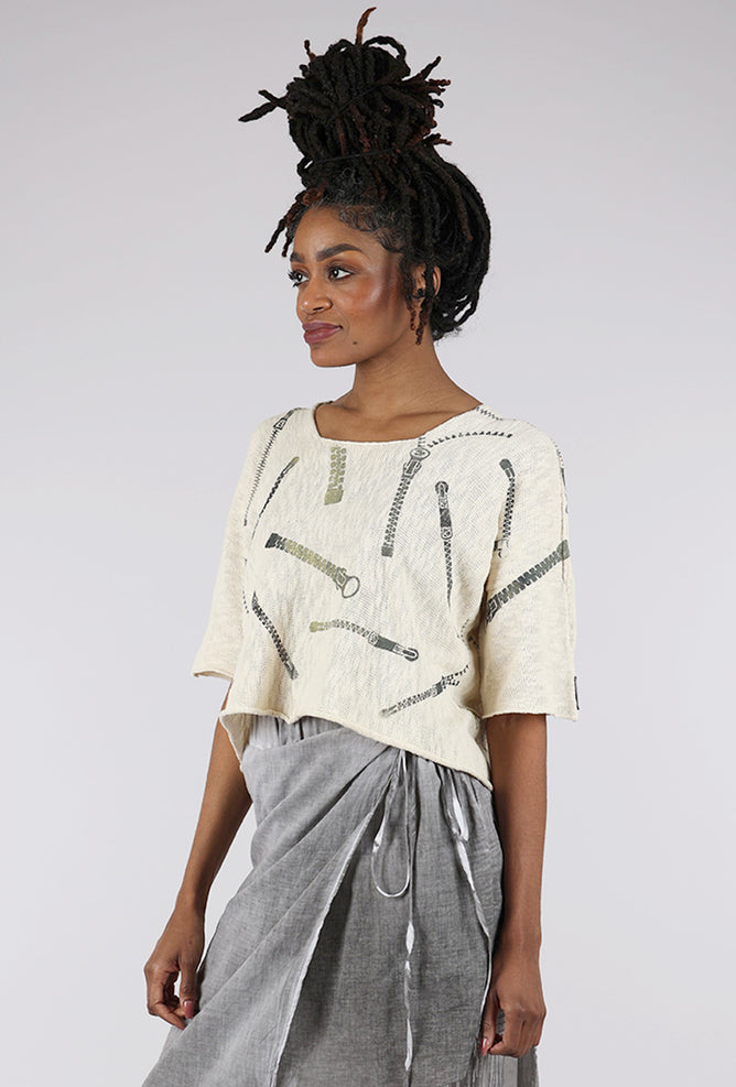 Paper Temples PT Ombre Zipper Sweater, Cream