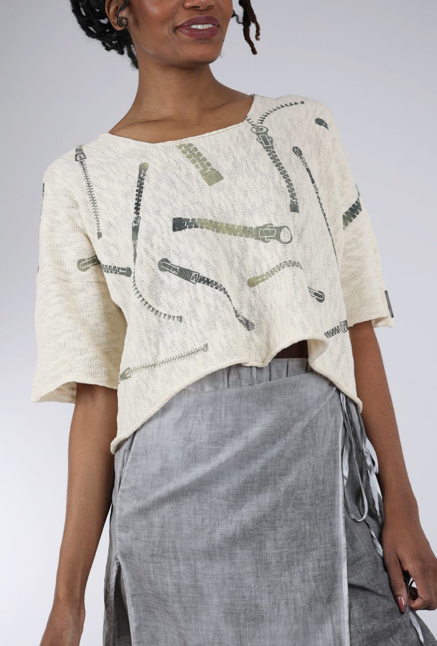 Paper Temples PT Ombre Zipper Sweater, Cream