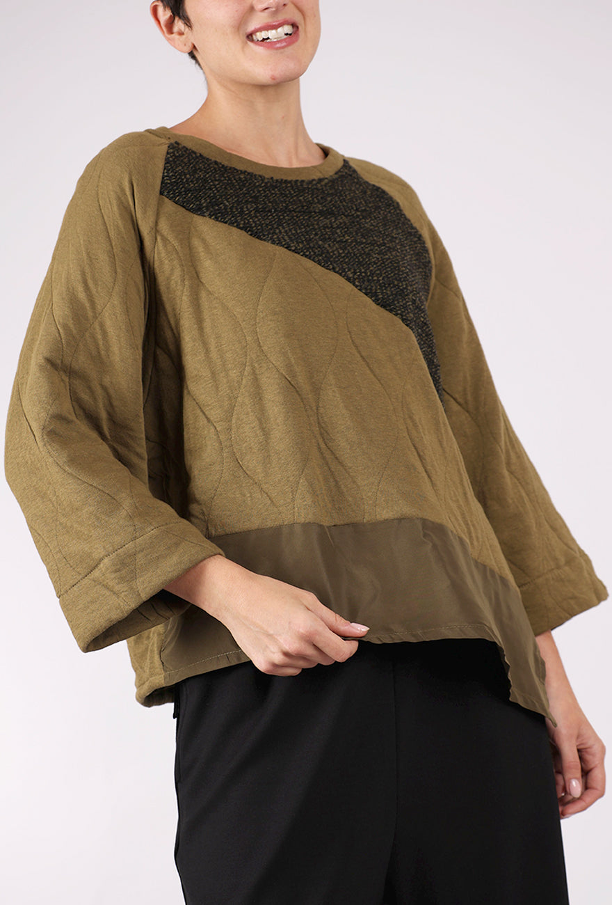 Alembika Quilted Bias Pullover, Khaki