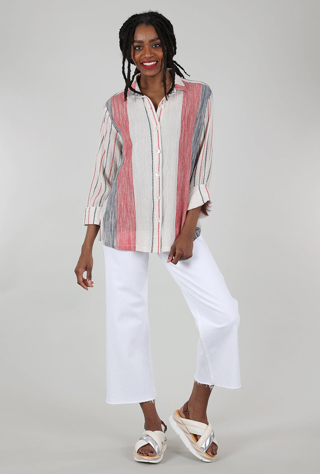 M Square Quinne Parallel Shirt, Ecru/Red