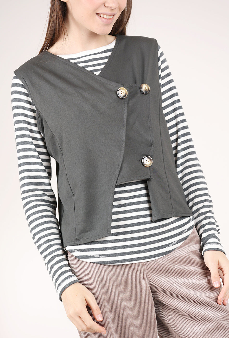 Saga Multi Button Vest, Gray
