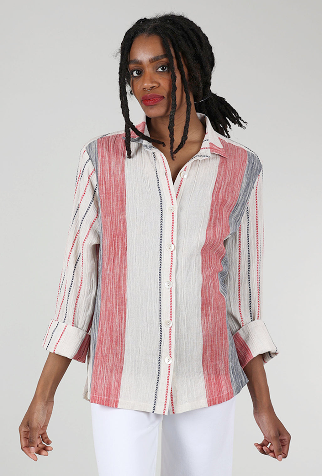 M Square Quinne Parallel Shirt, Ecru/Red