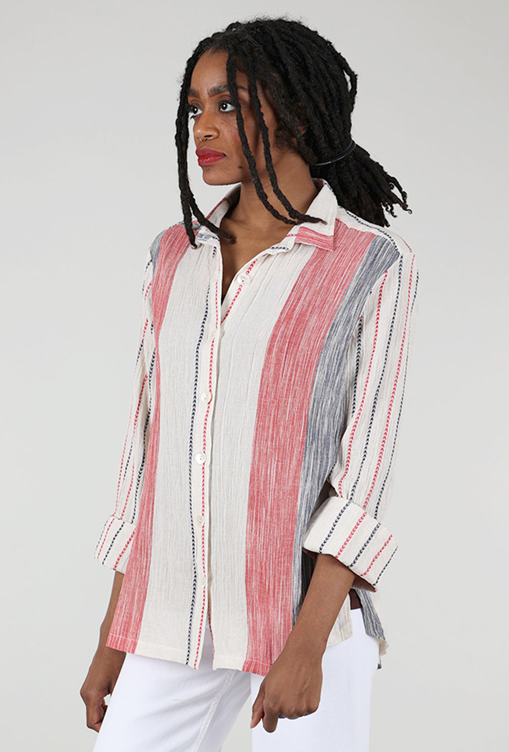 M Square Quinne Parallel Shirt, Ecru/Red