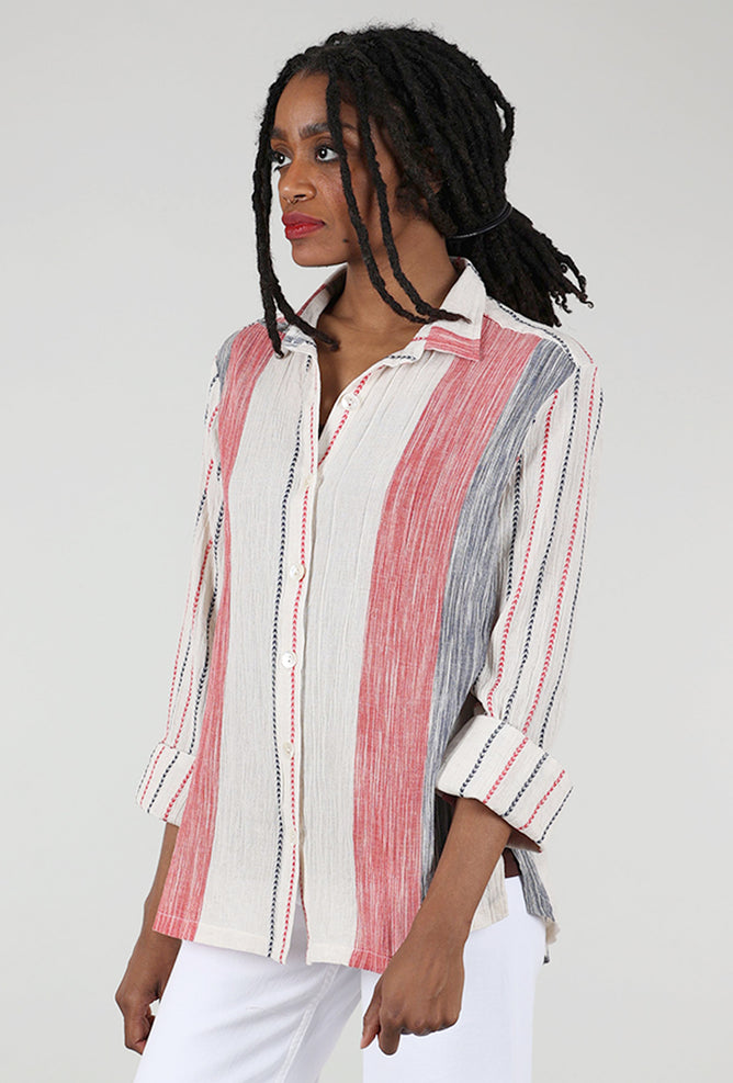 M Square Quinne Parallel Shirt, Ecru/Red