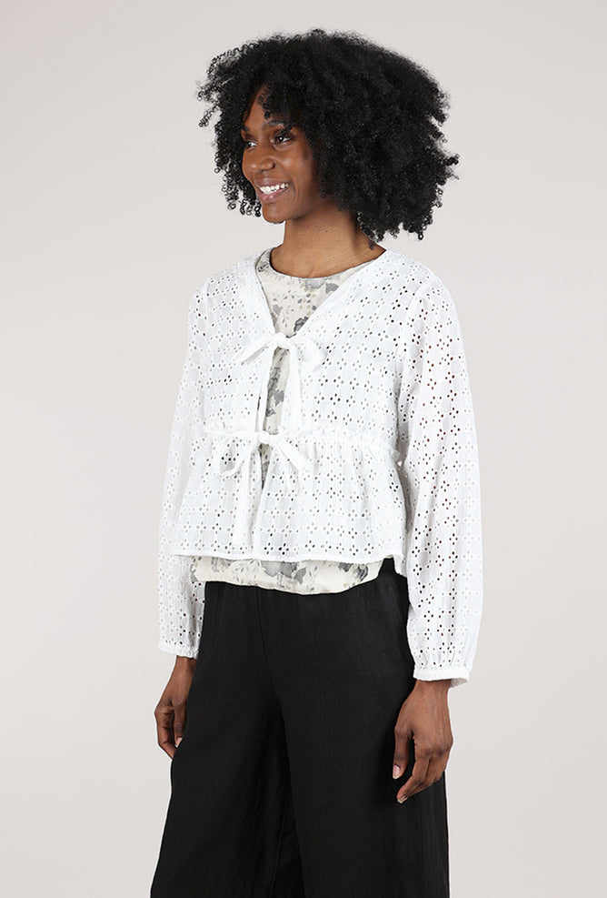 Grade & Gather Eyelet Tie Front Blouse, Off-White