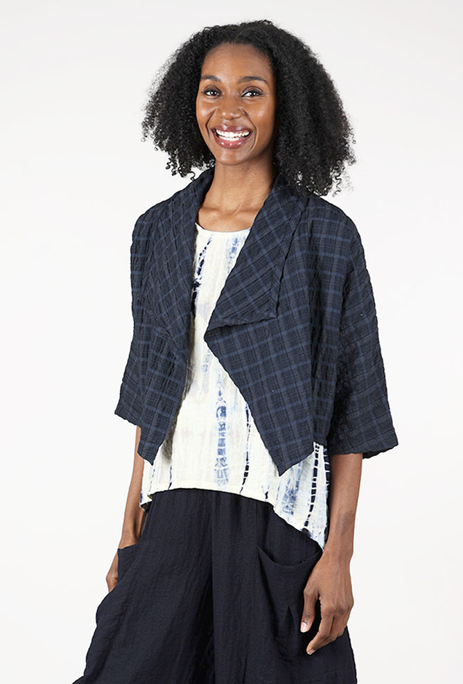 Eleven Stitch Windowpane Shrug , Indigo