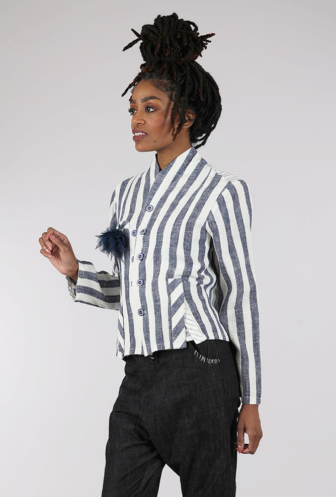 Umit Unal Stripe Linen Jacket, White/Blue