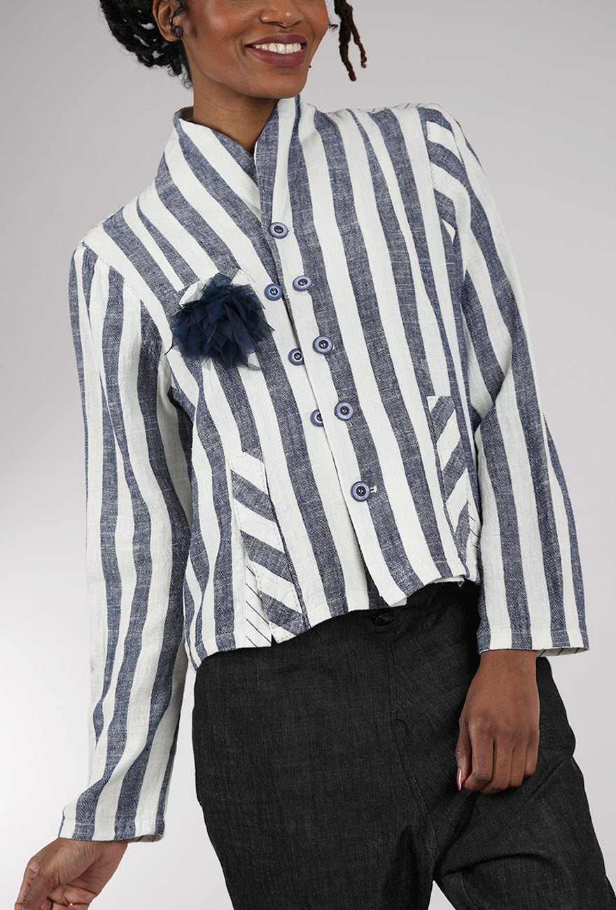 Umit Unal Stripe Linen Jacket, White/Blue