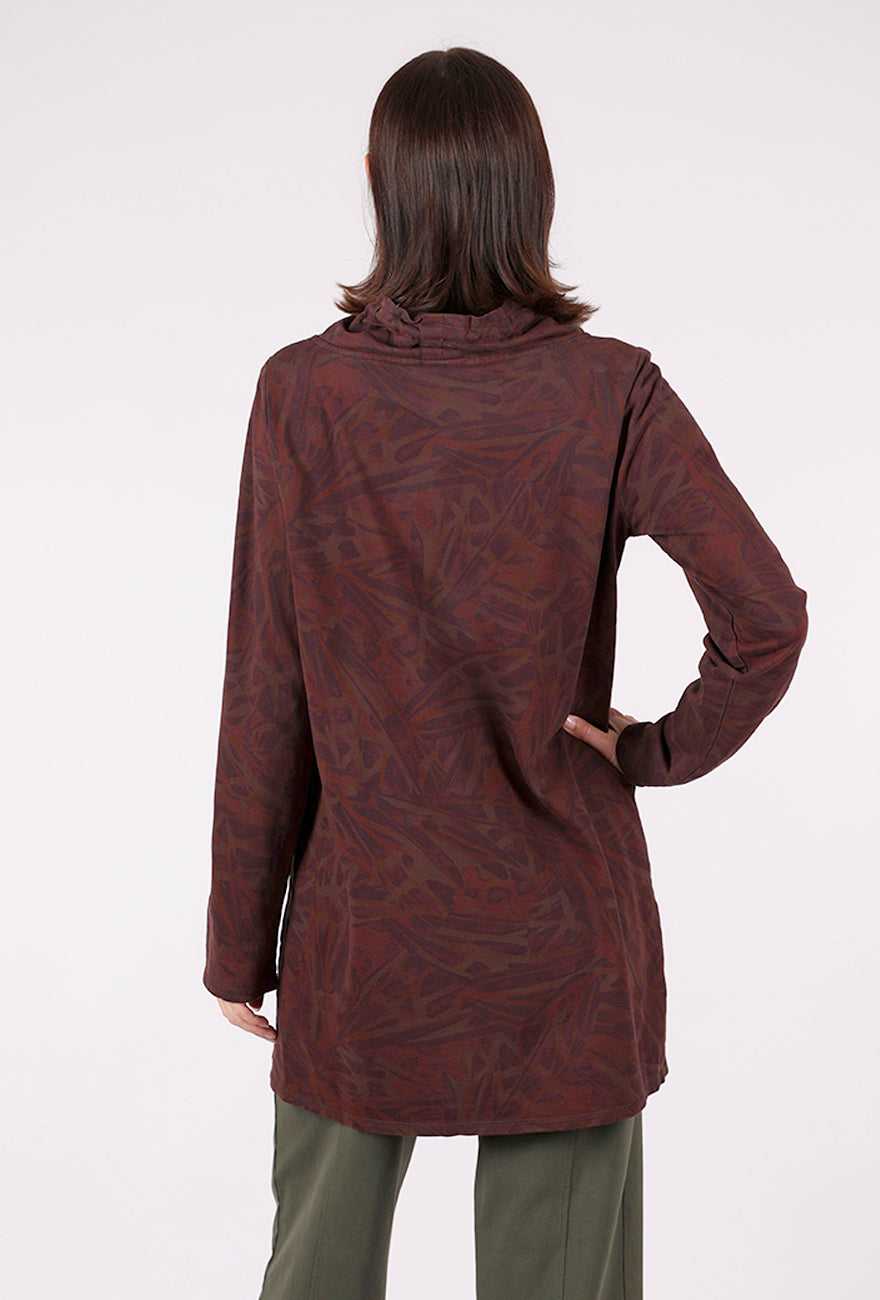 Color Me Cotton Drawstring Cowl Tunic, Chocolate Print