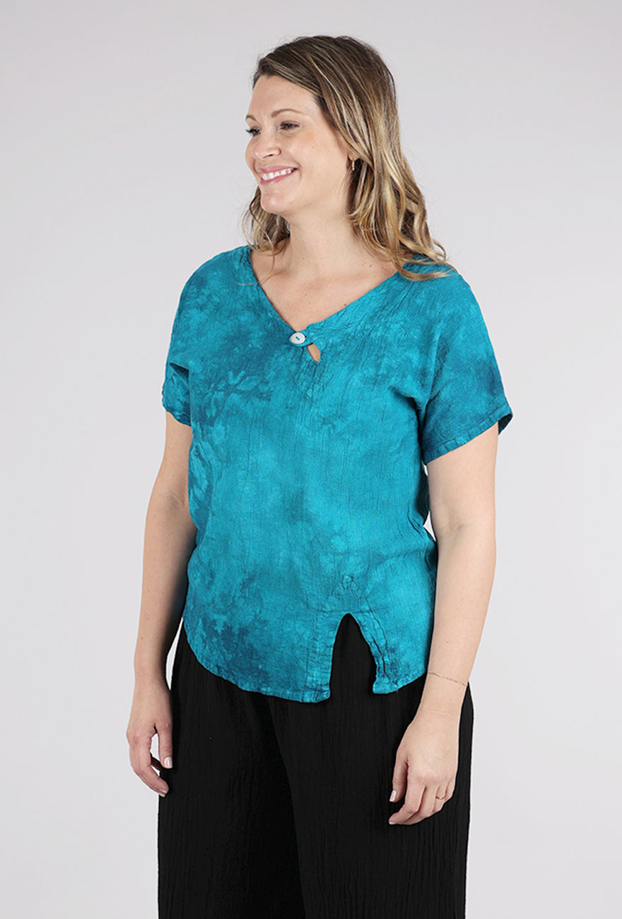 Oh My Gauze Mike Top, Washed Peacock