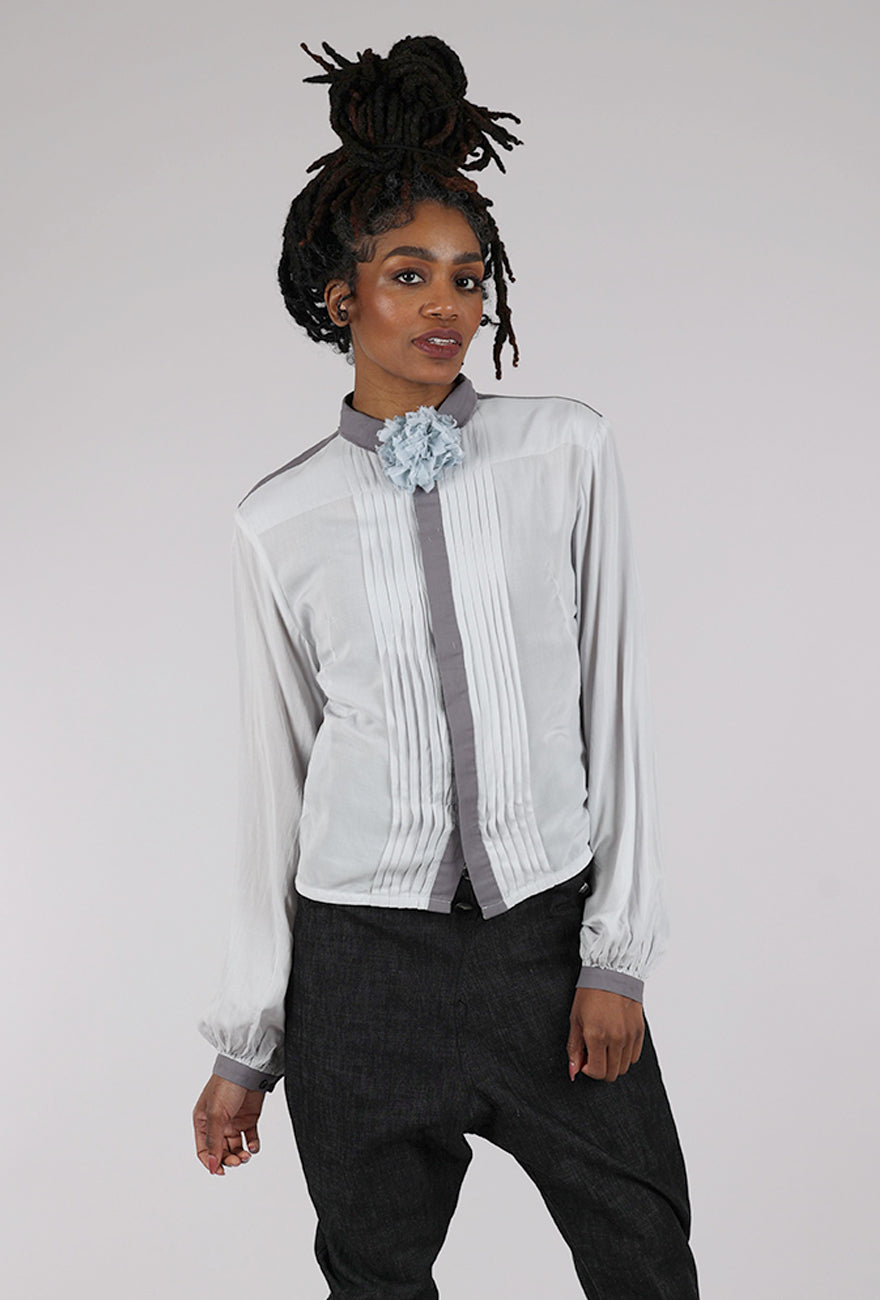 Umit Unal Contrast Accents Silk Blouse, Cement/Gray