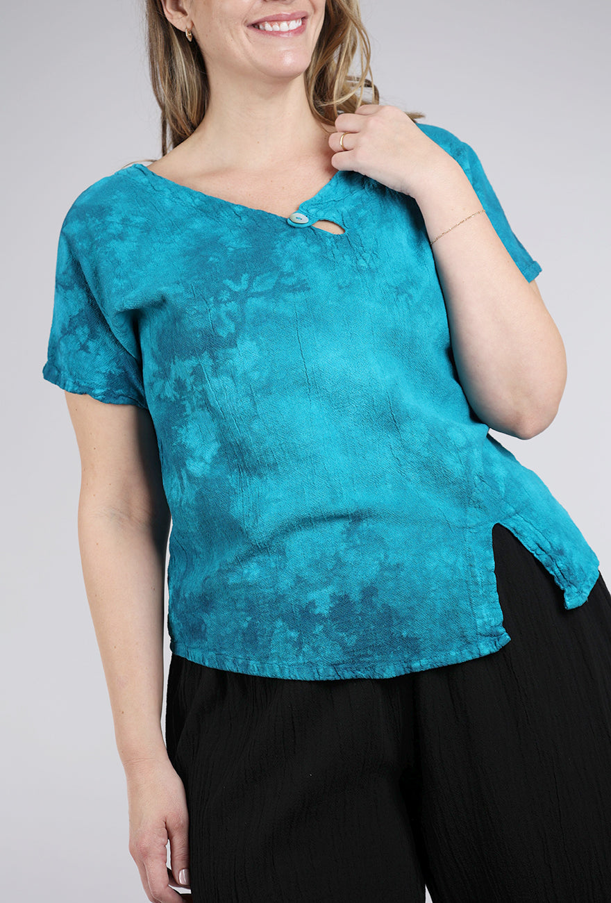 Oh My Gauze Mike Top, Washed Peacock