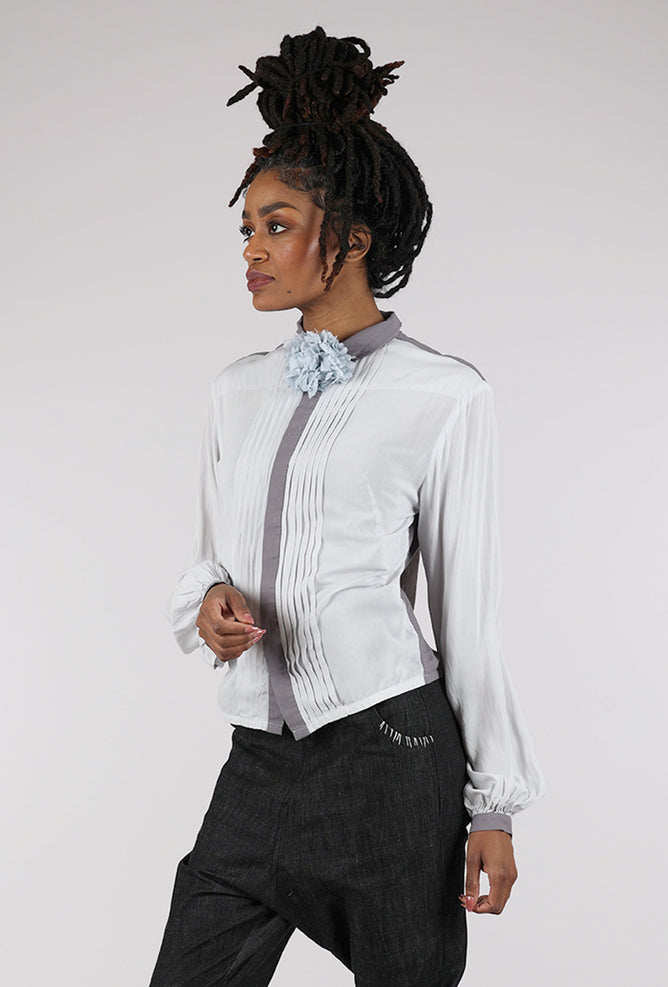 Umit Unal Contrast Accents Silk Blouse, Cement/Gray