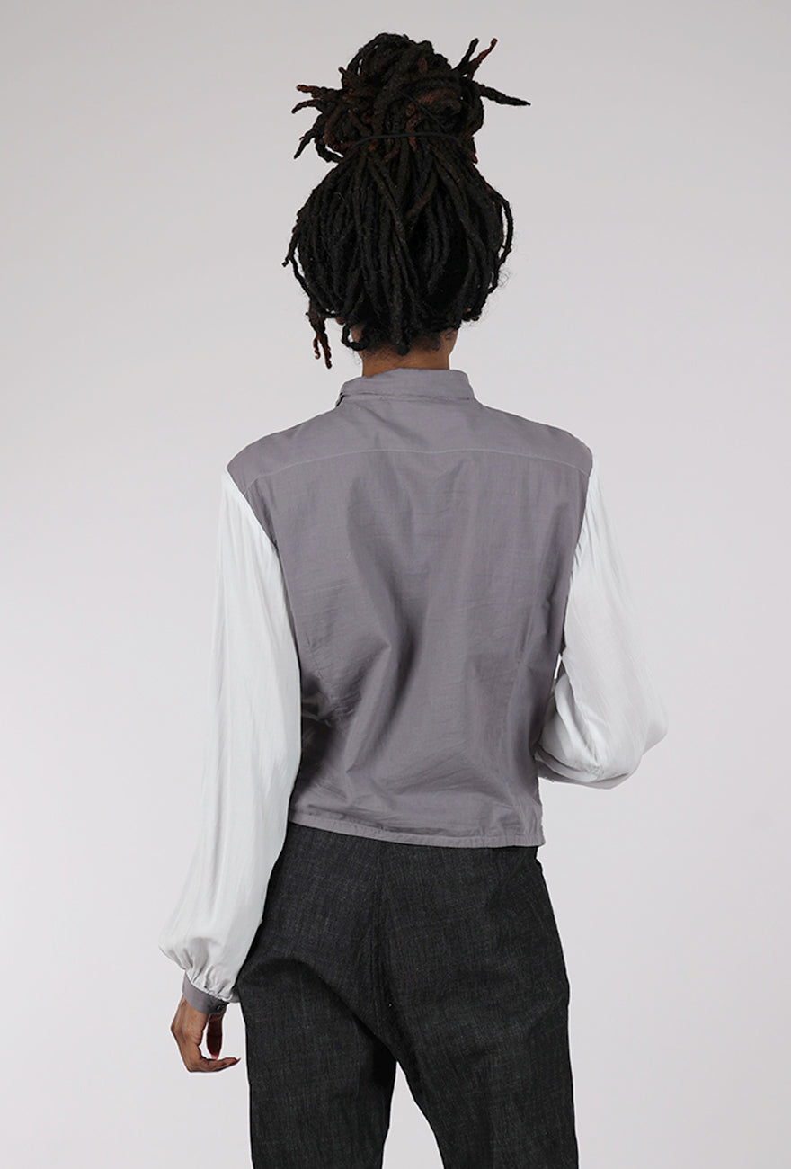 Umit Unal Contrast Accents Silk Blouse, Cement/Gray