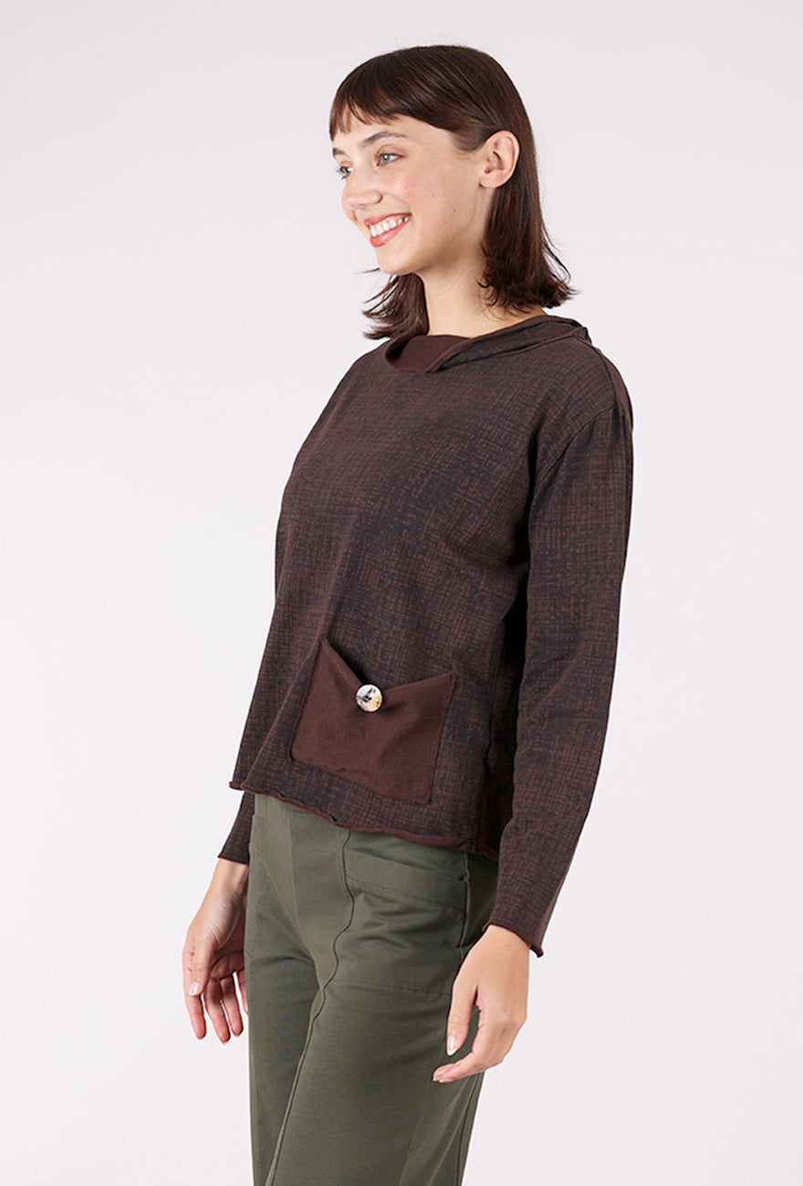 Color Me Cotton Button Detail Print Yoga Top, Dark Chocolate