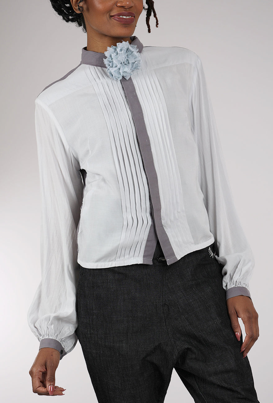 Umit Unal Contrast Accents Silk Blouse, Cement/Gray