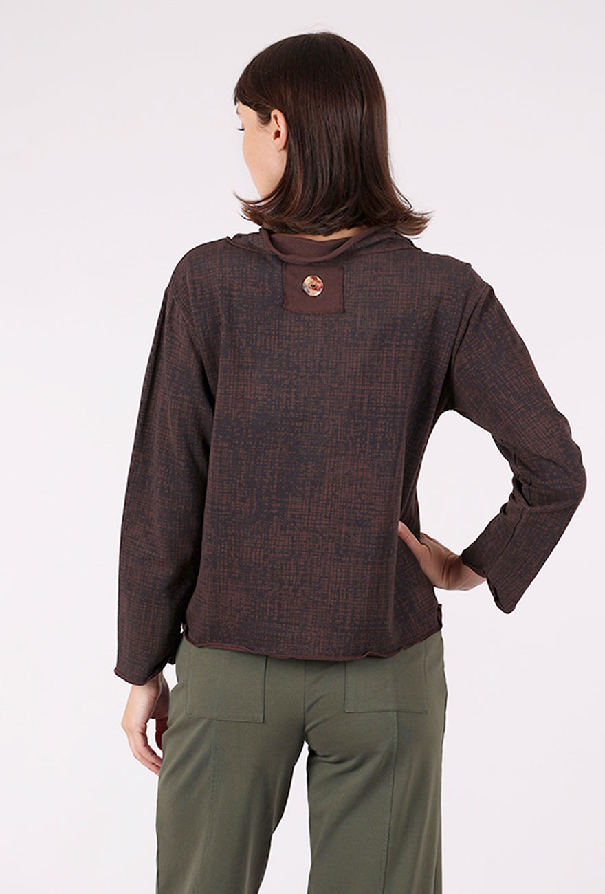 Color Me Cotton Button Detail Print Yoga Top, Dark Chocolate