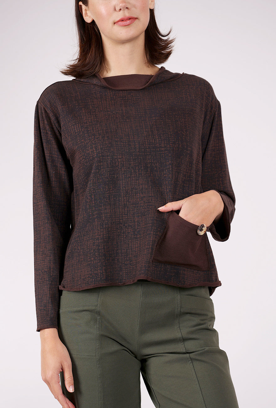 Color Me Cotton Button Detail Print Yoga Top, Dark Chocolate