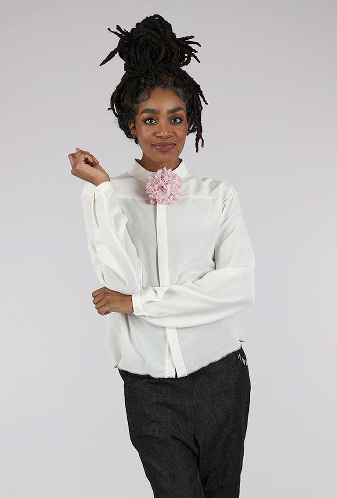 Umit Unal Contrast Accents Silk Blouse, Cream