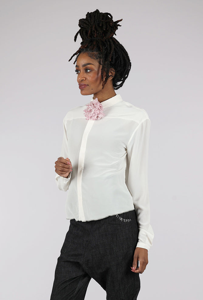 Umit Unal Contrast Accents Silk Blouse, Cream