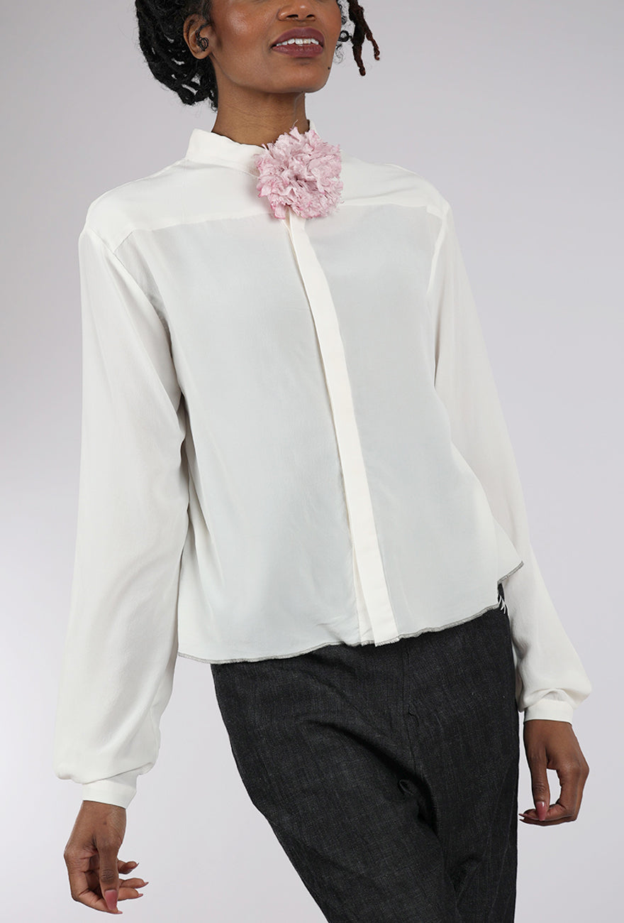Umit Unal Contrast Accents Silk Blouse, Cream