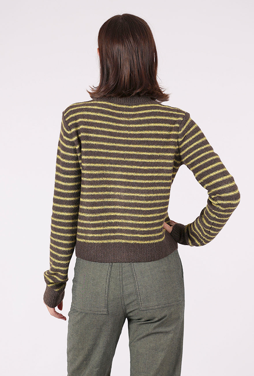 Grade & Gather Striped Button Cardie, Chestnut