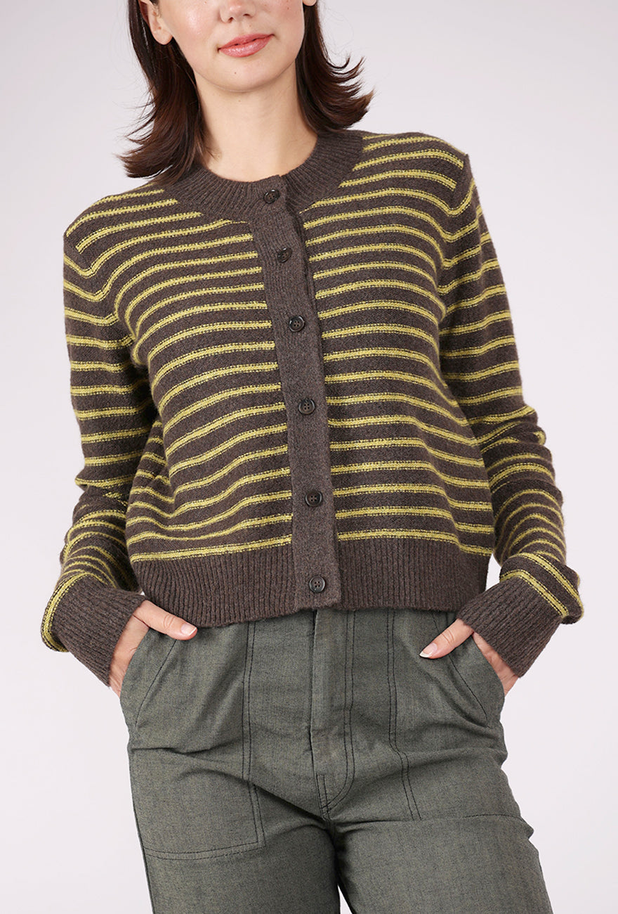 Grade & Gather Striped Button Cardie, Chestnut
