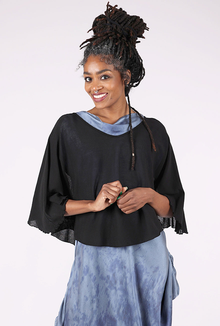Cut Loose Tulle Mesh Capelet, Black