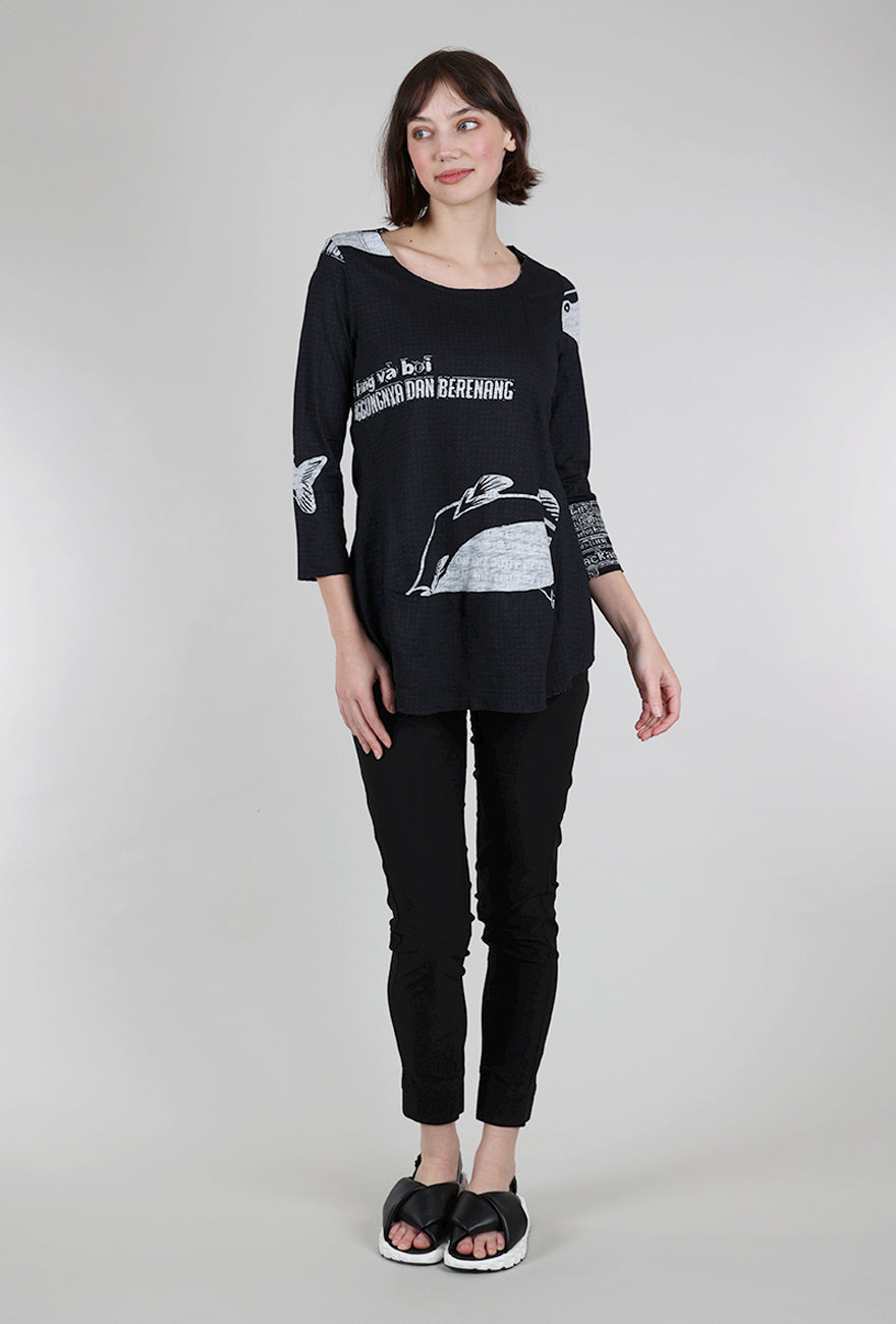 Rundholz Slub Jersey 3/4 Shapely Tee, Black