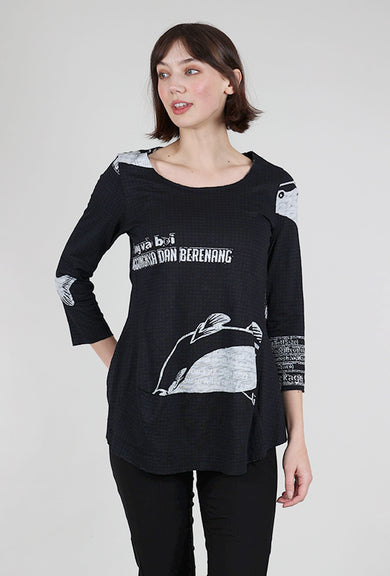 Rundholz Slub Jersey 3/4 Shapely Tee, Black