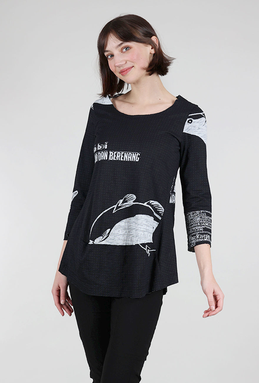 Rundholz Slub Jersey 3/4 Shapely Tee, Black