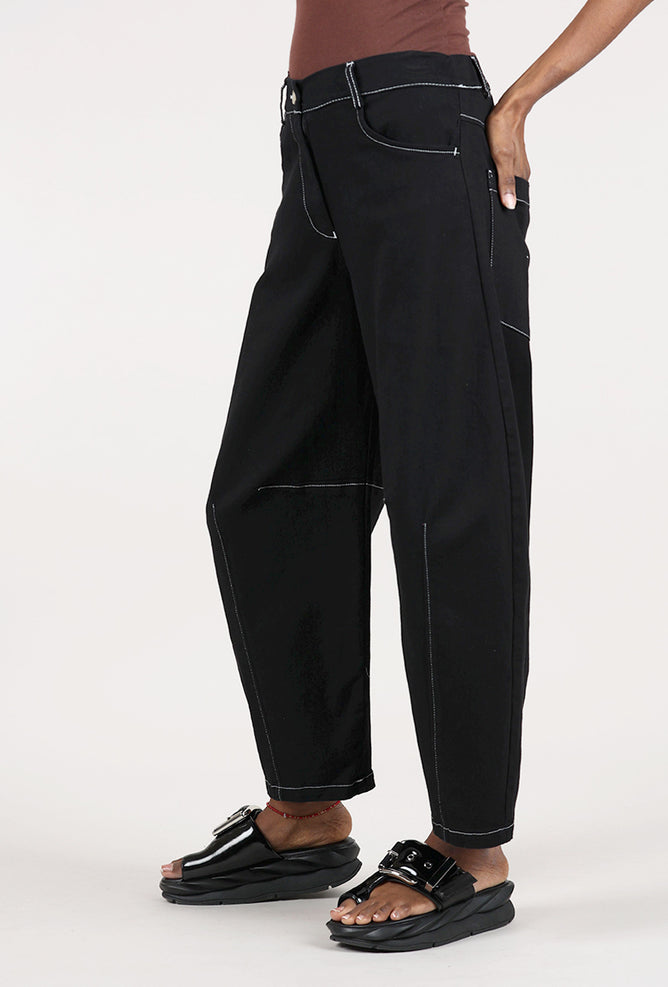 Alembika Contrast Seam Twill Pant, Black