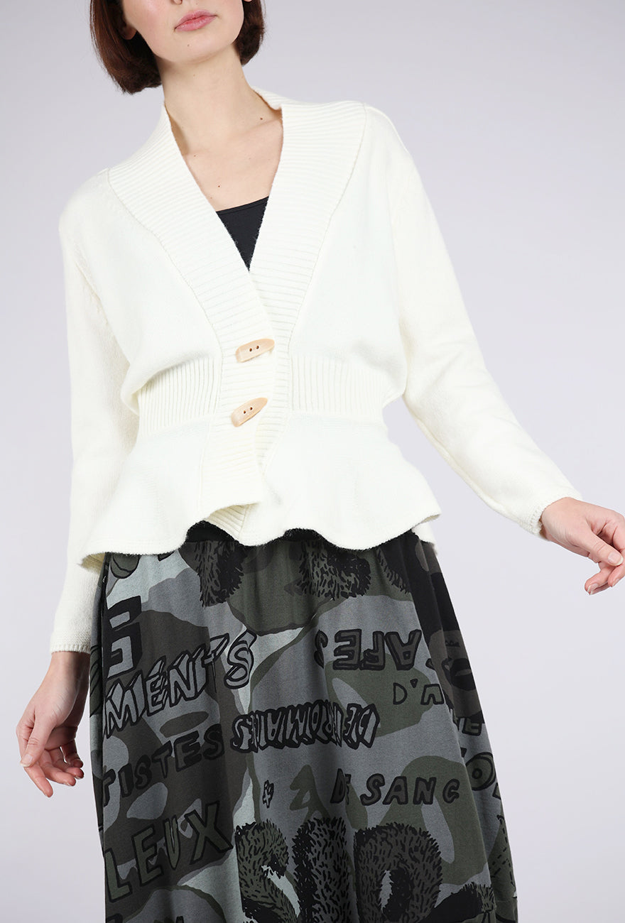 UZ Apparel Scallop Hem Lady Cardie, Cream