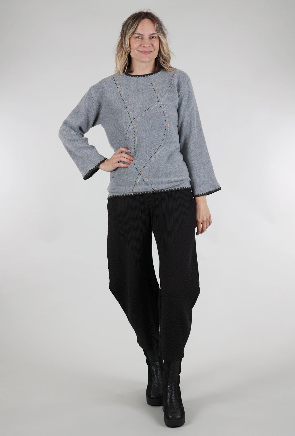 Trisha Tyler Rainbow Stitch Brushed Pullover, Gray