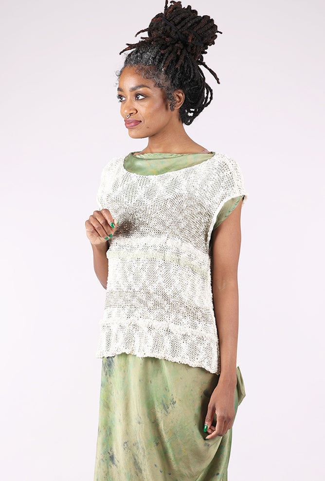 Artists & Revolutionaries Mossy Silk-Linen Hand-Knit Sweater Vest, Cream/Sage