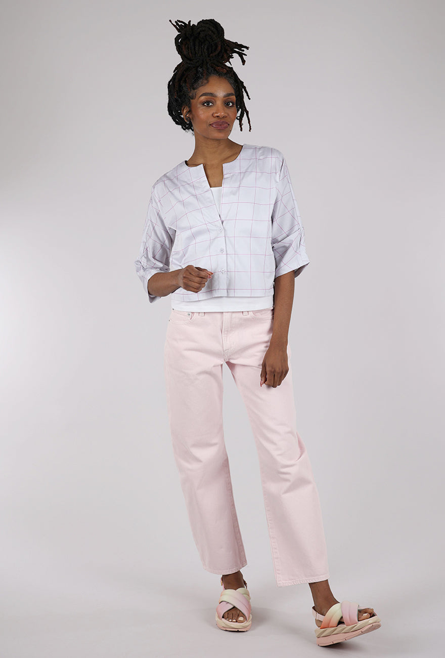 Purple Maroon Tuck Sleeve Crop Jacket, White/Purple