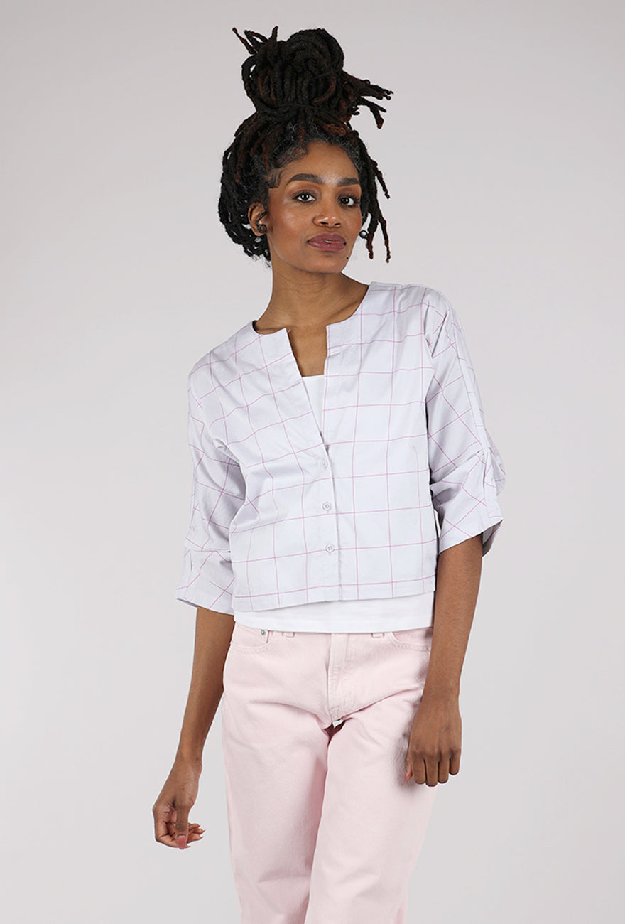 Purple Maroon Tuck Sleeve Crop Jacket, White/Purple
