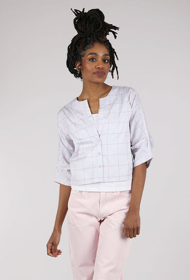 Purple Maroon Tuck Sleeve Crop Jacket, White/Purple