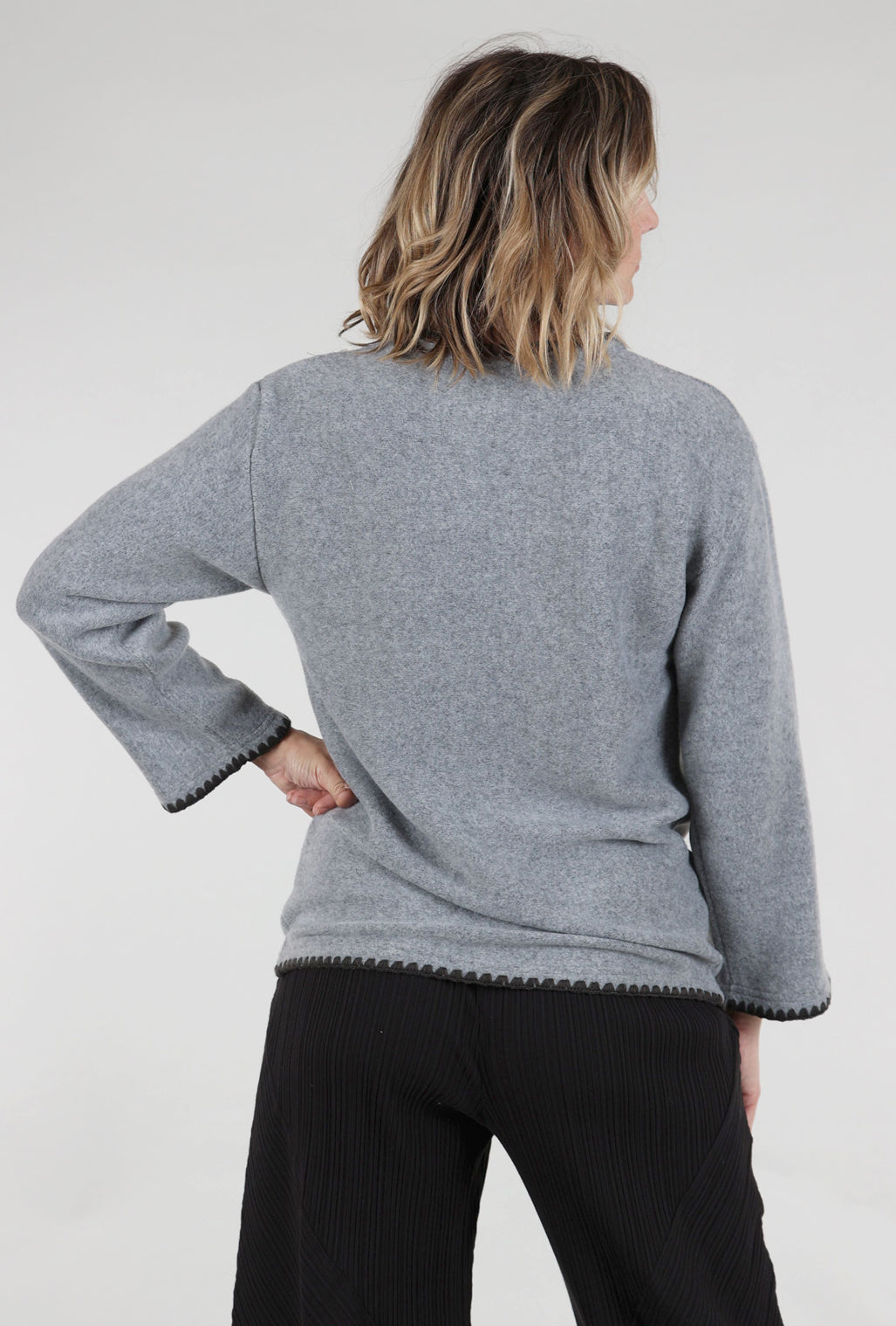 Trisha Tyler Rainbow Stitch Brushed Pullover, Gray