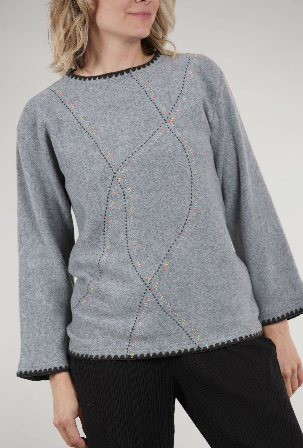 Trisha Tyler Rainbow Stitch Brushed Pullover, Gray