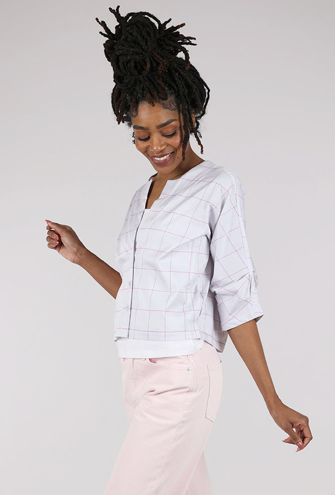 Purple Maroon Tuck Sleeve Crop Jacket, White/Purple