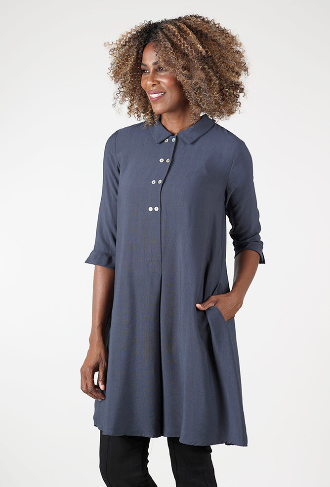 L/S Twinbutton Dress, Carbon Angle 2